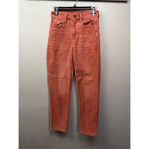 American Eagle‎ High Rise Mom Corduroy Pants Womens size 0 Reg Salmon Stretch - Picture 1 of 10